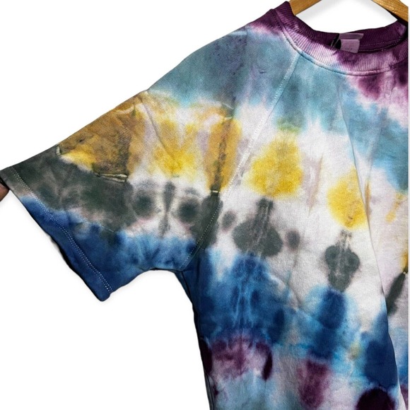 Hand Tie Dyed Upcycled Multicolor French Terry Short Sleeve Sweatshirt Women's M - Picture 5 of 11